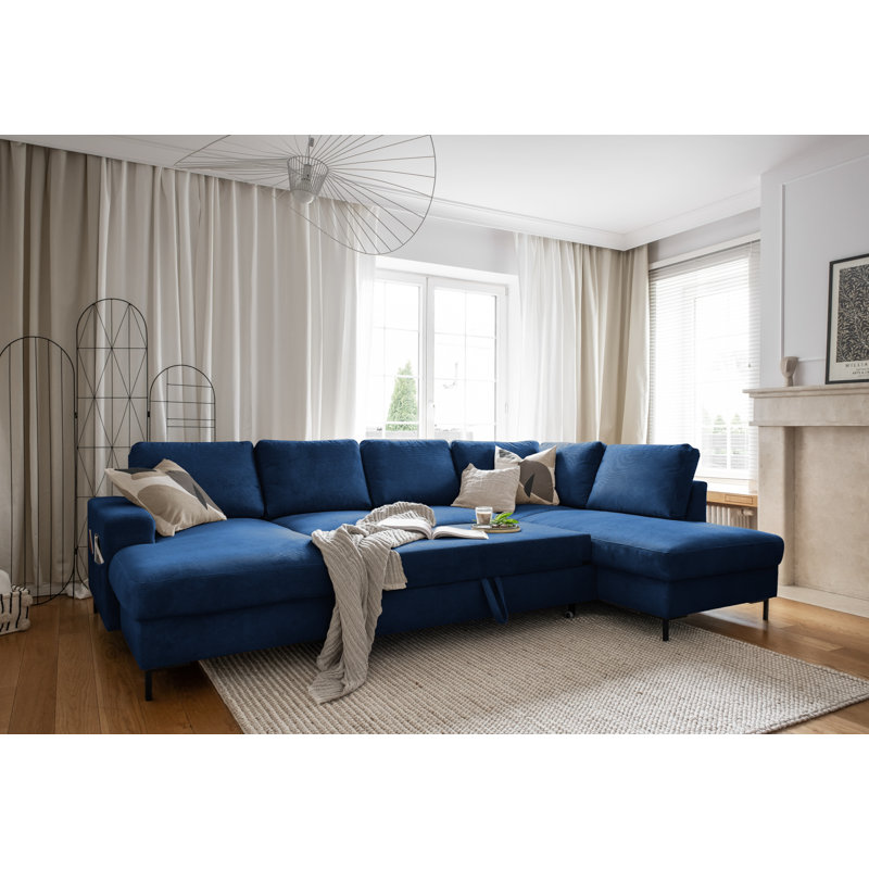 Lofty Lilly 8 seater Corner Sofa Bed, Navy Blue, Right Hand Facing