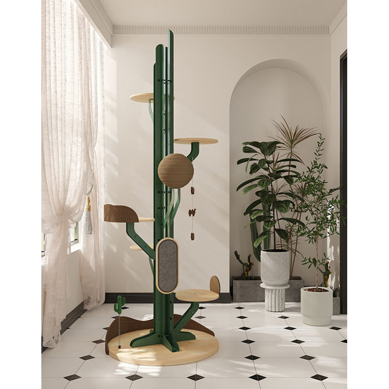 Arbre à chat en bois massif en forme de cactus moderne et minimaliste