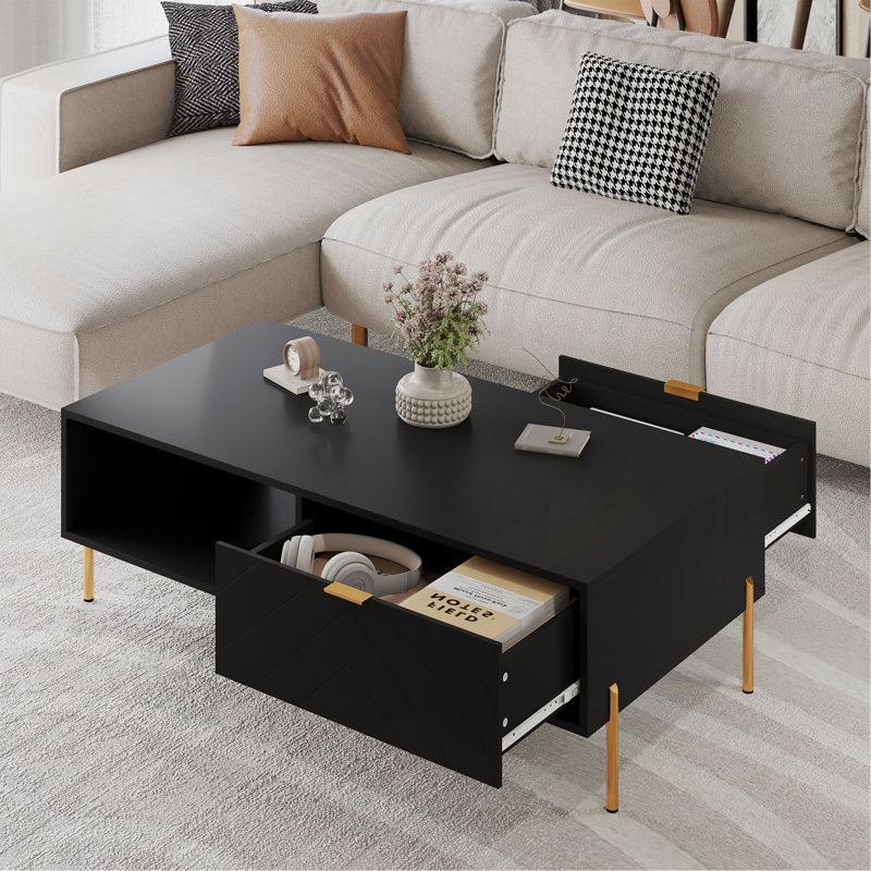Table basse Mid-Century moderne avec tiroirs doubles, Black