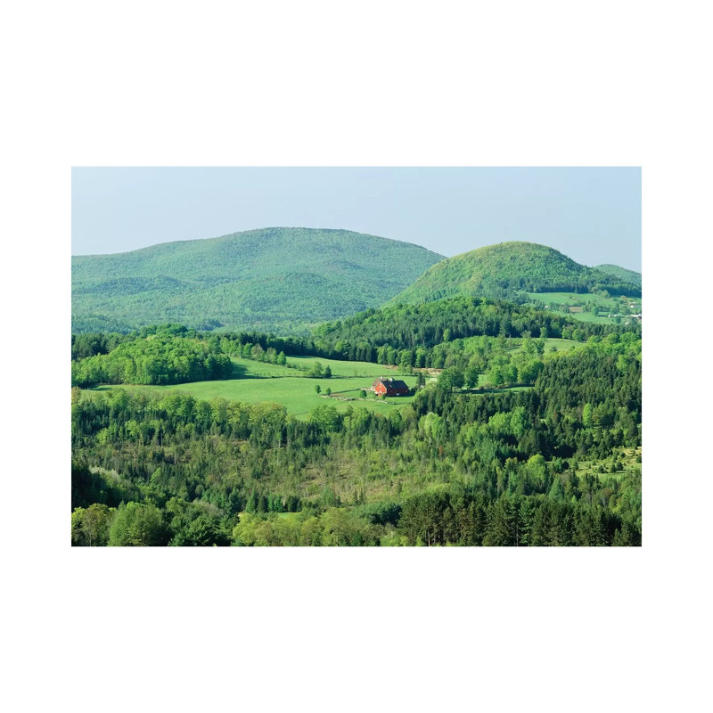 High Angle View of a Barn in a Field Surrounded by a Forest, Peacham, Caledonia County, Vermont, USA 1 Piece Wrapped Canvas Wall Art
