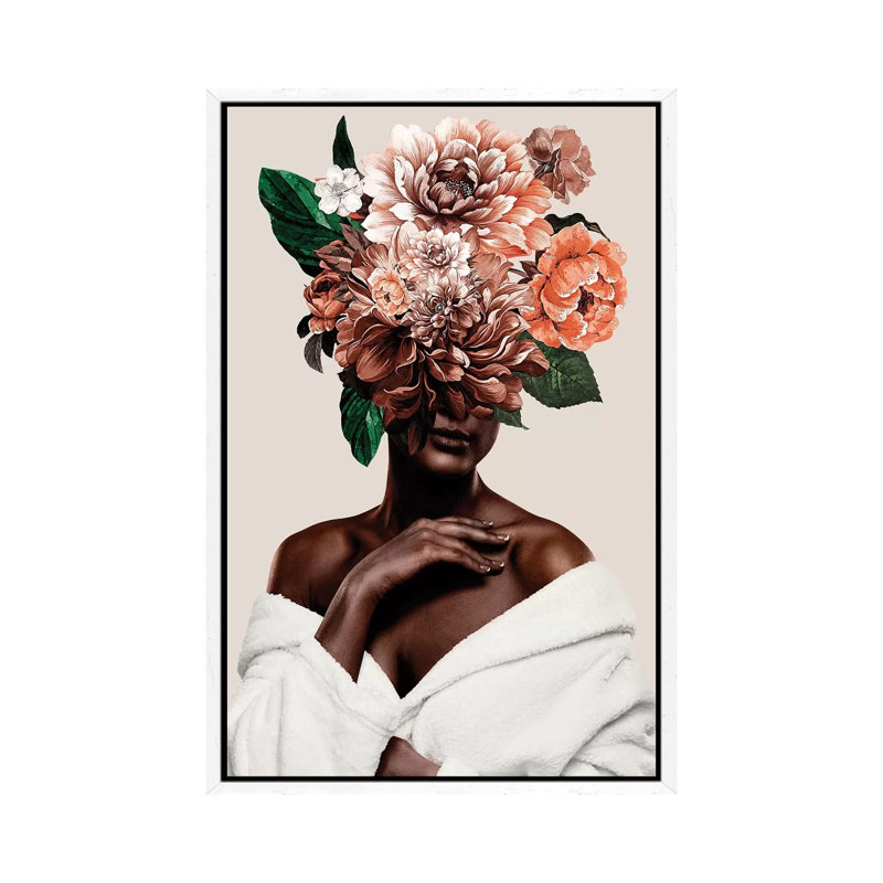 Woman With Flower II by Danilo De Alexandria - Print on Canvas, White Framed, 66.04 cm H x 45.72 cm W