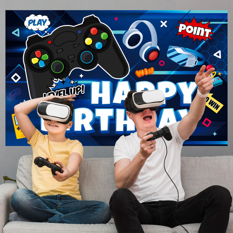 Décorations pour jeux vidéo d'anniversaire, toile de fond de jeu vidéo 71 po x 43 po