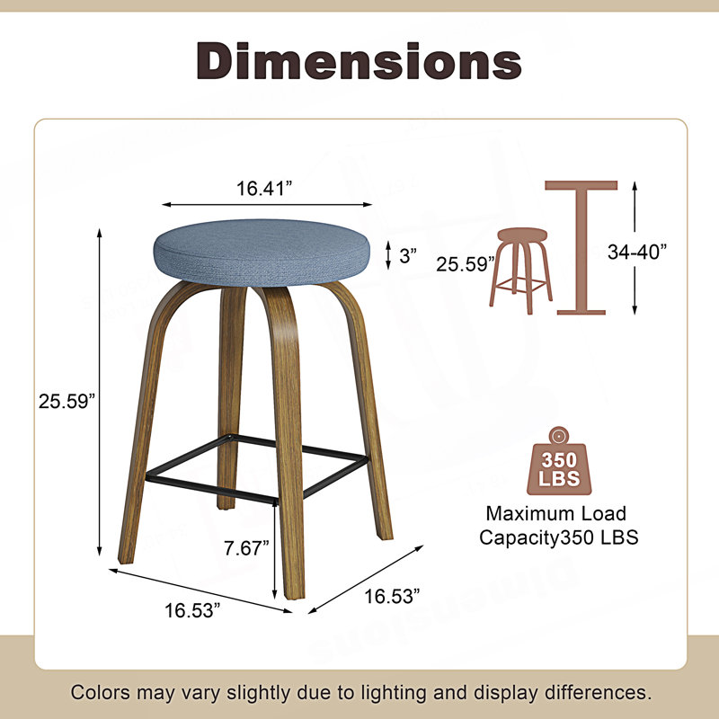 Ensemble de 2 tabourets de bar pivotants, tabourets pour îlot sans dossier à hauteur de comptoir, Bleu/brun