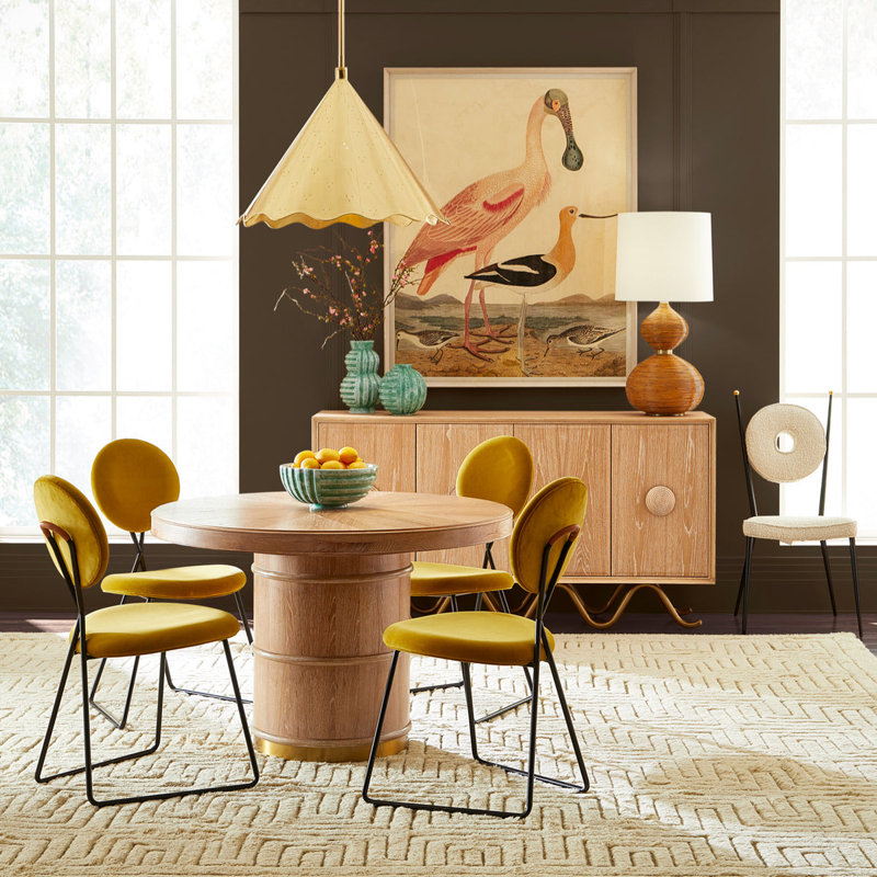 Brussels Grand Oak Buffet with Brushed Brass Base and Velvet-Lined Drawers