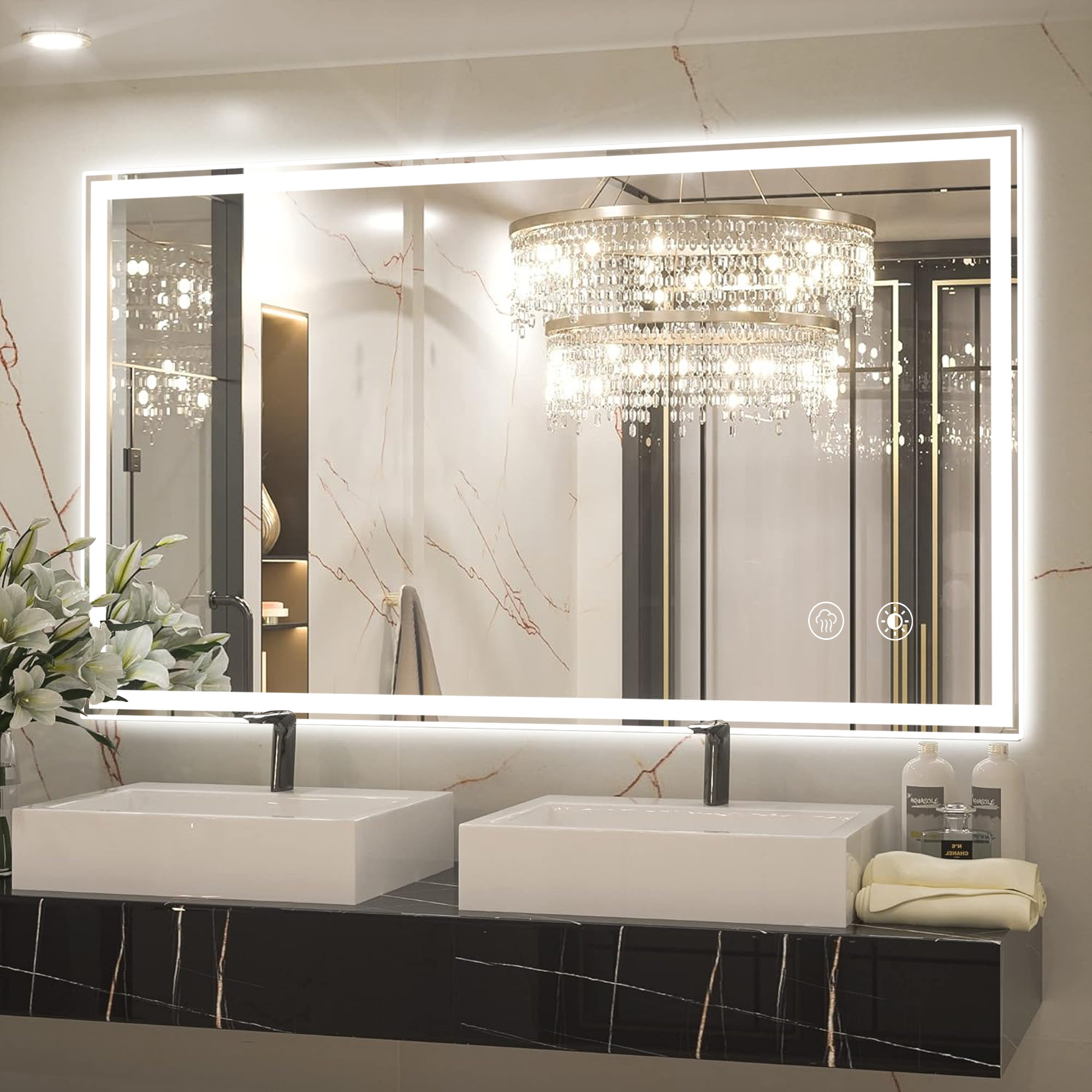 Ikeria Frameless LED Bathroom Vanity Mirrors with Anti-Fog, Dimmable Lights, and Shatterproof