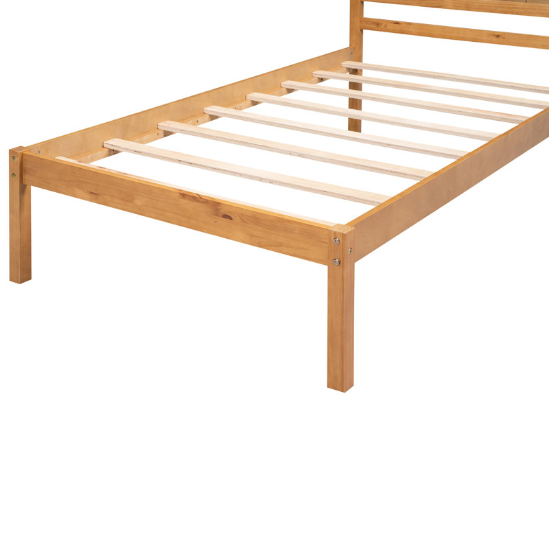 Structure de lit plateforme simple avec tête de lit, plateforme de matelas en lattes de bois immaculées, sans sommier, support stable en chêne, finition