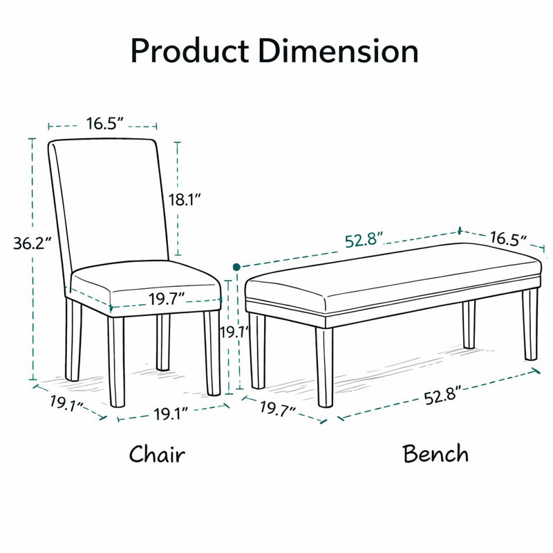 Person Dining Chairs Set With Upholstered Chairs And Bench For 2-4 Person, Green/Beige, Brown