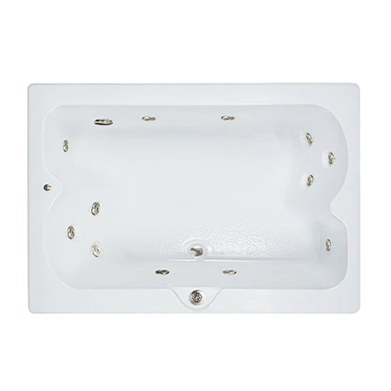 60" L x 48" W Elite Series Drop in Whirlpool Acrylic Bathtub with Center Drain in White