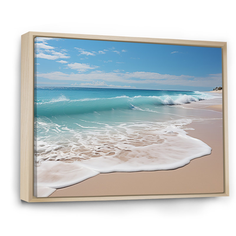 Oceanic Beach Harmony - Coastal Canvas Prints, 34" H x 44" W x 1.5" D, Natural Floater Framed
