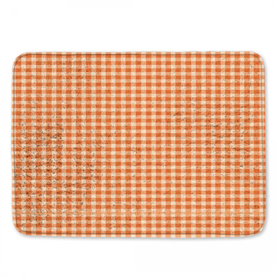 Orange White Gingham Bath Mat