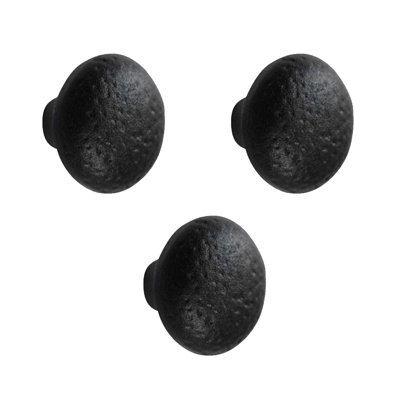 Black Round Wrought Iron Cabinet Knob Antique Rustic Black Knobs for Kitchen Pack of 3
