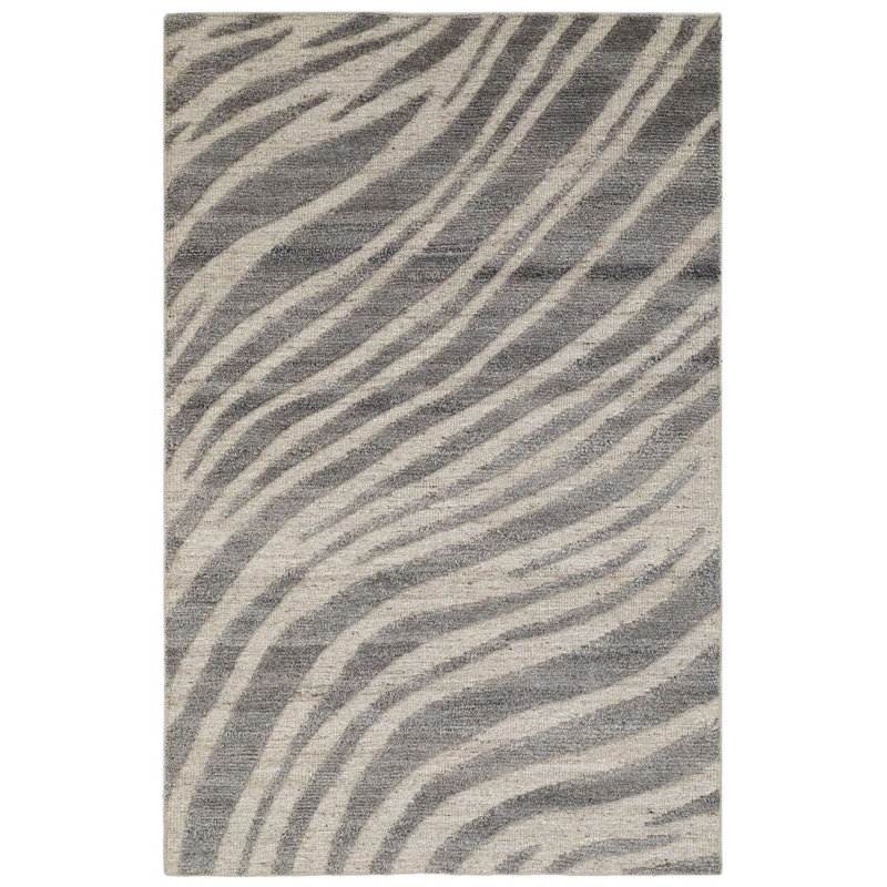Dune Rug: Naturalist Hand Knotted Rug in Gray/Natural, Rectange 5' x 8'
