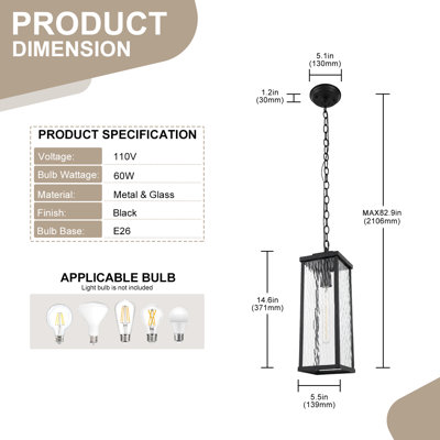 Suspension extérieure traditionnelle à 1 lumière de 14,5 pouces