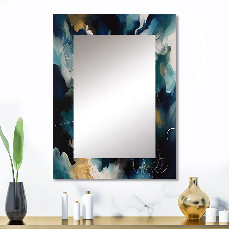 Mouvement artistique bleu et blanc - miroir géométrique unique, grand miroir mural moderne, impression sur métal