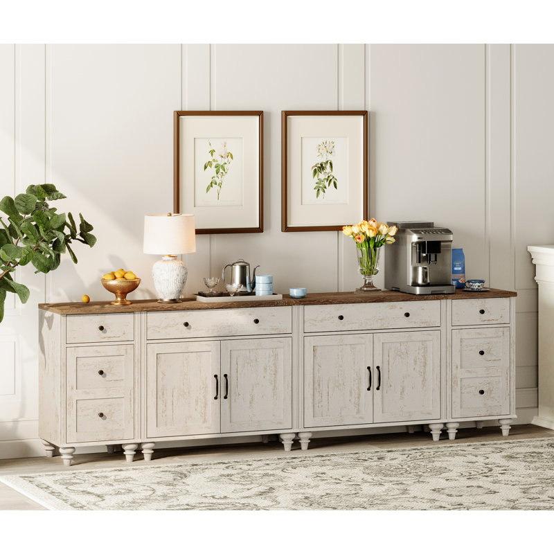 Scarlett 100.8" W Solid and Manufactured Wood TV Stand , Rustic White/Brown