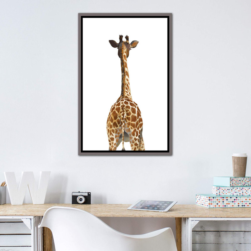 Art girafe bout à bout, Toile encadrée de bois rustique foncé, H 40 po x l 26 po x P 1,5 po