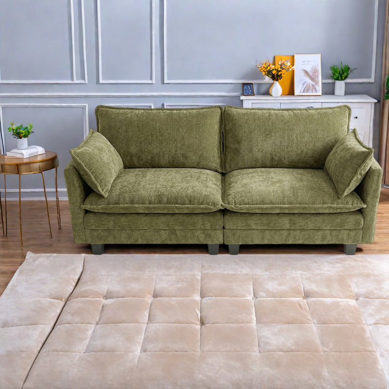 Canapés avec port USB intégré, canapé moderne compact 2 places en chenille verte pour la maison, Vert