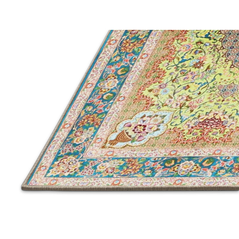 Tapis vert/jaune/rouge clair traditionnel Geocron, Rectangle 4 pi x 6 pi