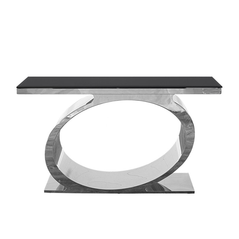 55'' Glass Top Console Table, 32" H x 55" W x 18" D, Black/Silver