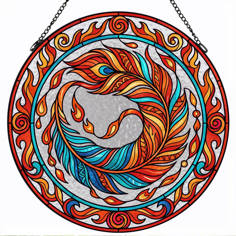 Vitrail Phoenix Flame, H 7,8 po