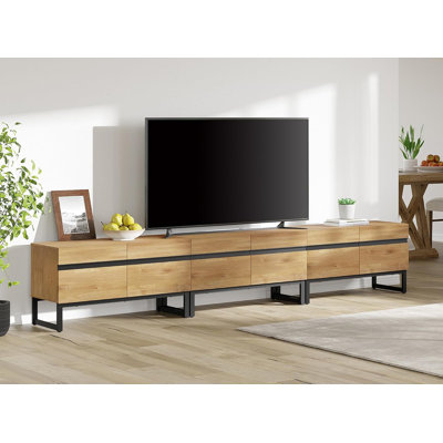 Meuble télé 3 en 1 moderne pour téléviseur de 110 po ou moins, console de divertissement en bois avec armoires de rangement et base en métal, console multimédia pour le salon