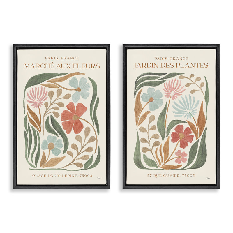 «French Flower Garden Market», ensemble de 2 toiles flottantes encadrées par Véronique Charron, Cadre flottant noir de jais