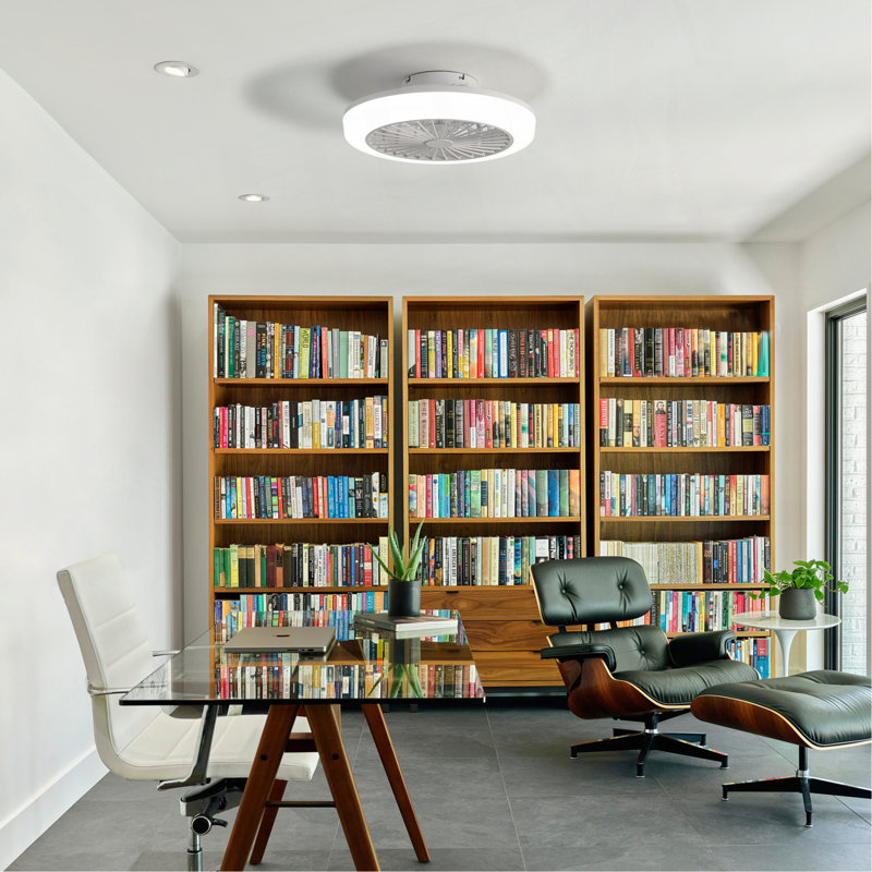 Ventilateur de plafond fermé de 18 pouces avec lumière et télécommande, ventilateur encastré moderne à profil bas sans pales pour la salle à manger de la cuisine de la chambre à coucher