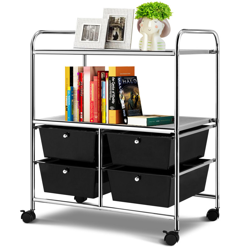 Girardi 75cm H x 63cm W Utility Cart with Wheels, Black/Chrome