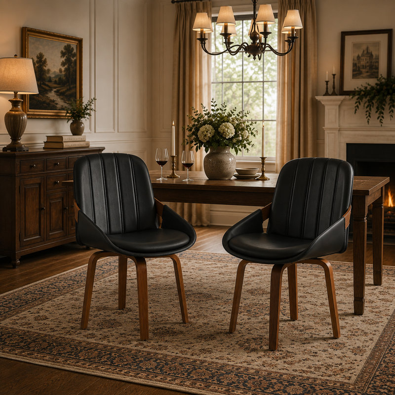 Set of 2 Modern Swivel Dining Chairs, Faux Leather Upholstered Armchairs with 360° Swivel, Solid Wood Legs, 330 lb Weight Capacity