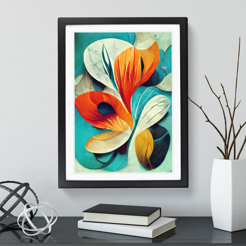 XV1022-3640X Pretty Abstract Floral No.4 - Print, White, 66cm H x 48cm W, Black Framed