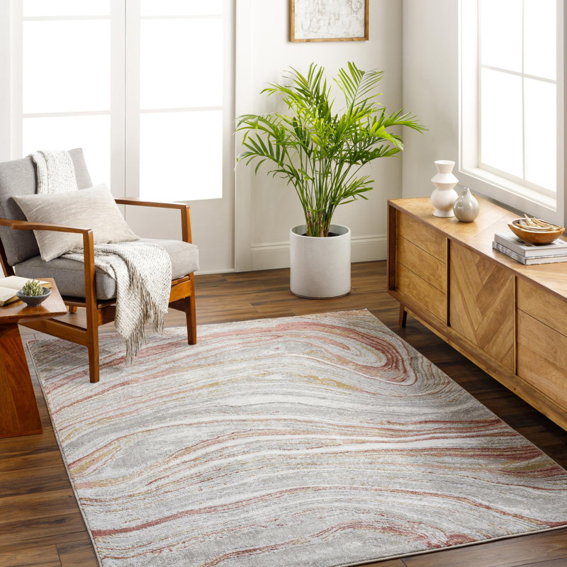 Austrina Dieter Abstract Pink Area Rug, Rectangle 5'3" x 7'