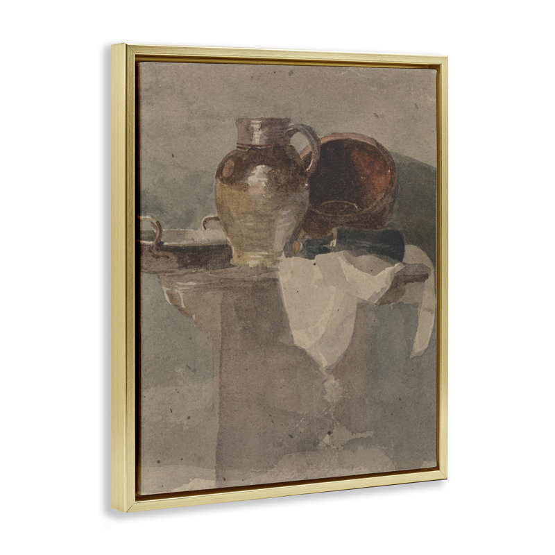  «Grey Still Life Vase» par Peter Dewint, H 21 po x l 17 po, Cadre flottant métallique doré
