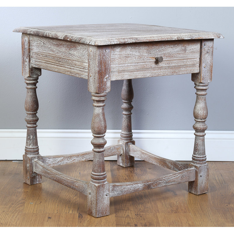 Table de bout avec rangement Carrillo, Blanc délavé