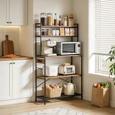Étagère de cuisine à 5 niveaux avec prises de courant, station de café avec support à micro-ondes de 39 pouces, tablette de rangement robuste pour la maison