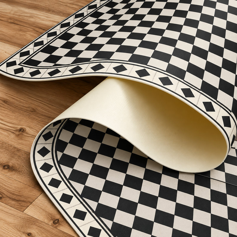 Tapis de cuisine noir Chess, Rectangulaire 2 pi x 4 pi