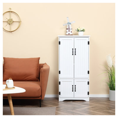 HOMCOM 48.5" Farmhouse Kitchen Pantry Cabinet, White MDF Floor Storage Cupboard with Adjustable Shelves