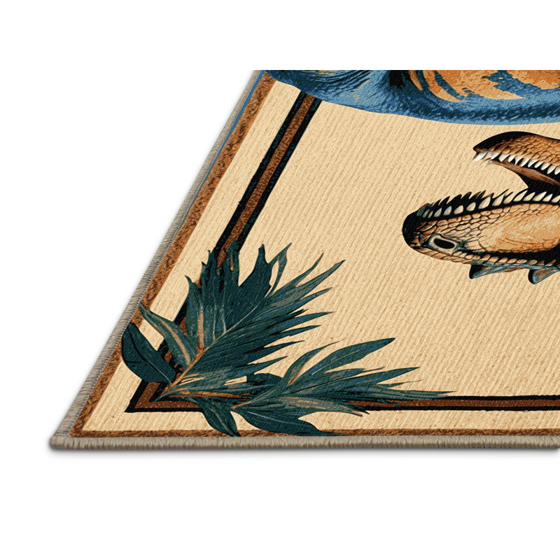 Machine Washable Dinosaurs Brown Area Rug, Rectangle 8' x 10'
