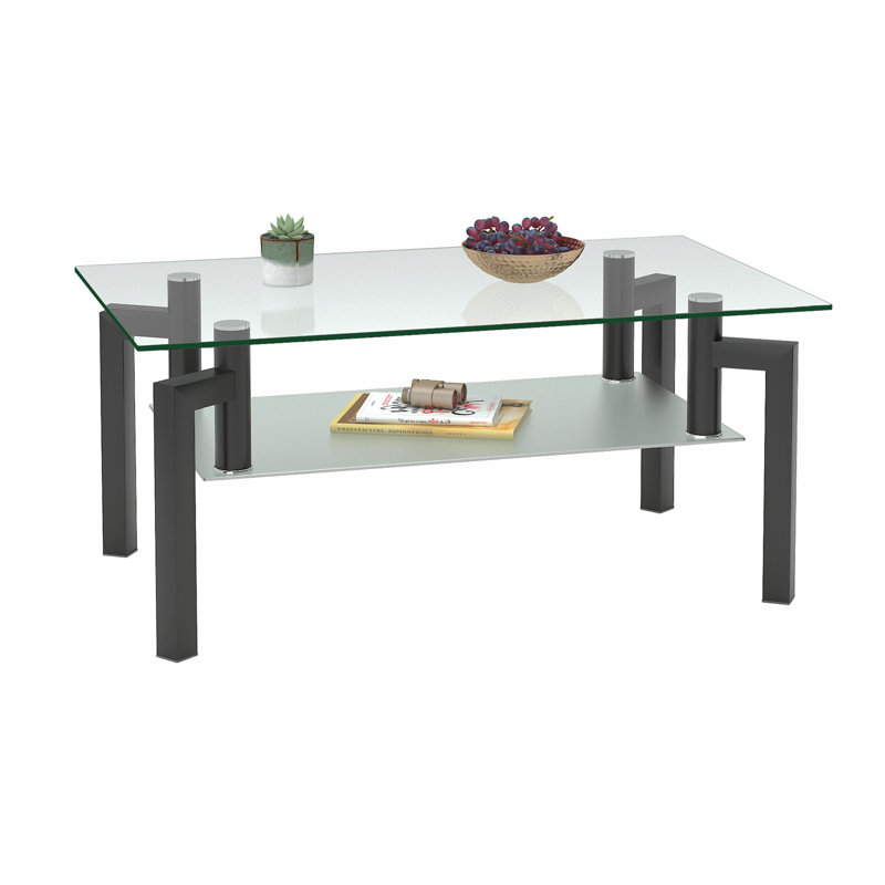 Rectangle Glass Coffee Table, Clear Coffee Table,Modern Side Center Tables , 17.1" H x 39.1" L x 23.4" W, Transparent/Gray
