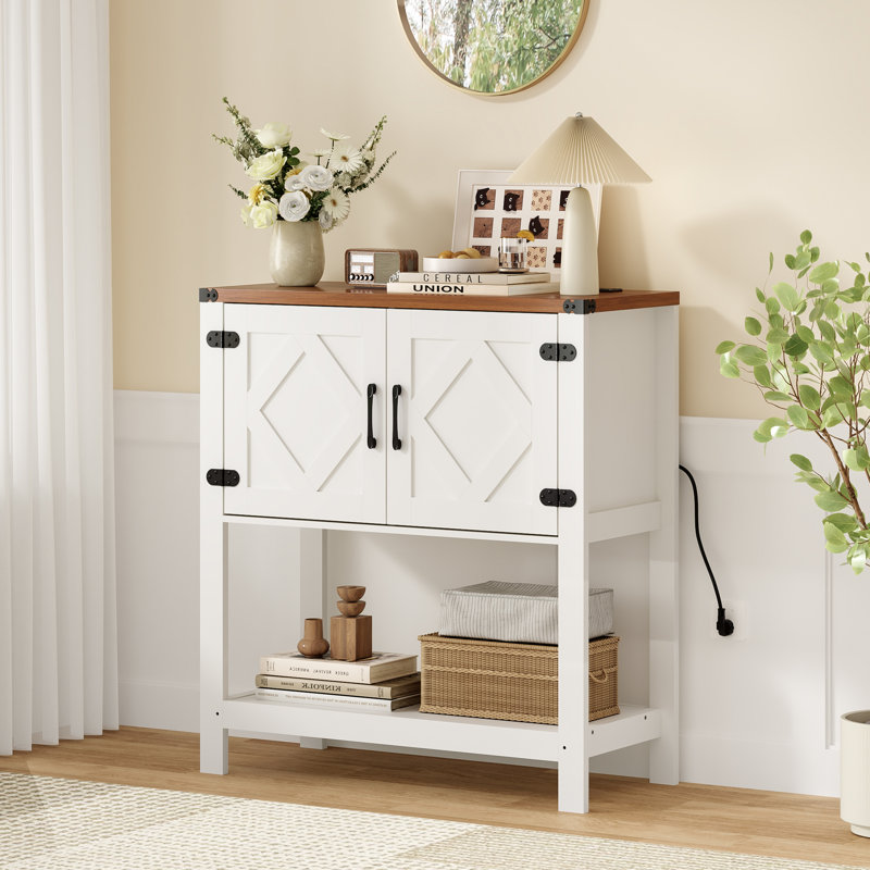 Console 31,5 ", armoire de rangement pour hall d'entrée et table basse avec prise de courant, Bois brun foncé