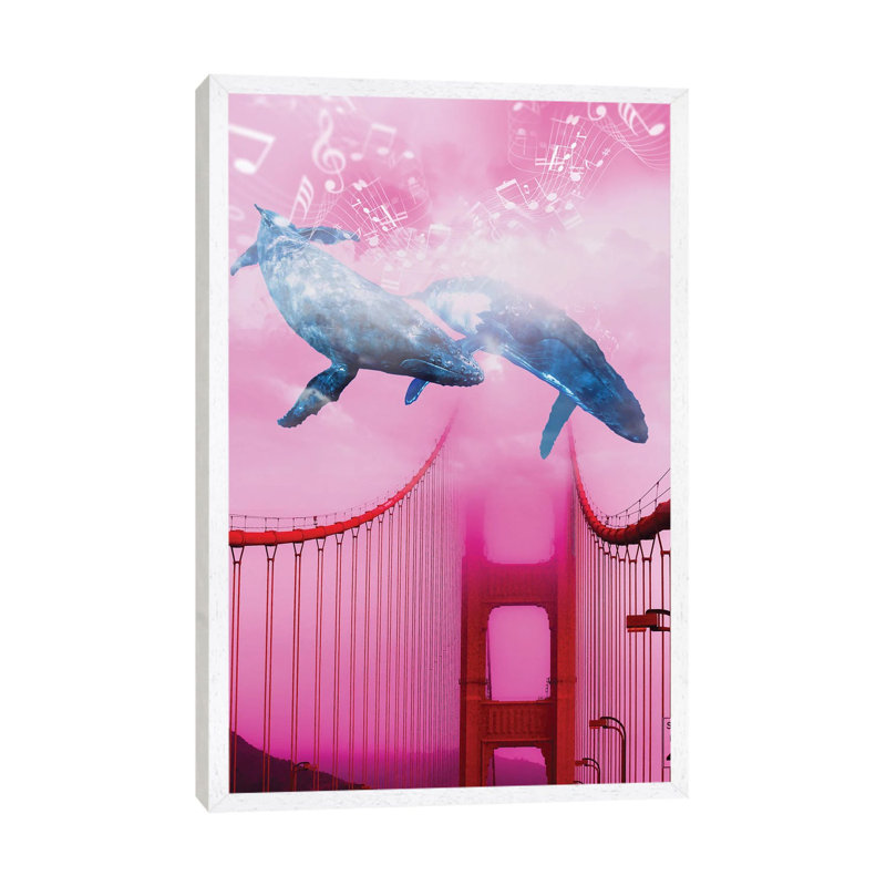 Whale Music At The Bridge by David Loblaw - Print on Canvas, White Framed, 66.04 cm H x 45.72 cm W
