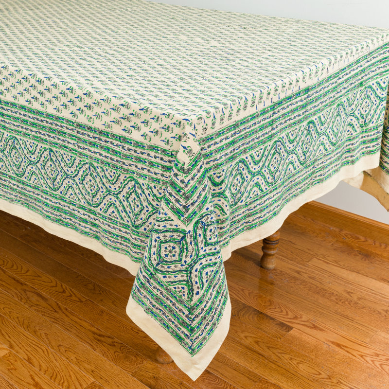 Mariechristine Rectangle Floral Cotton Tablecloth, 108" x 90", Green/Cream