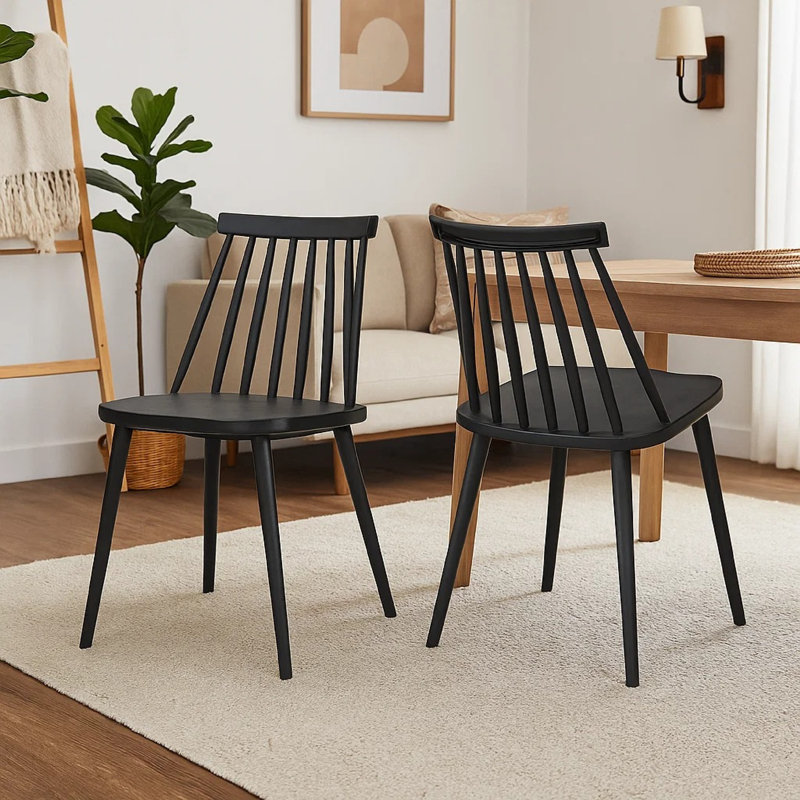 Ensemble de 2 chaises de salle à manger en polypropylène noir avec dossier à broches