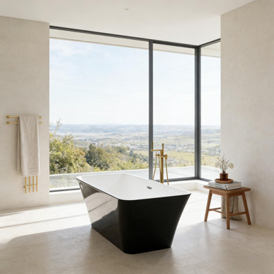 Freestanding Acrylic Soaking Tub with Pop-Up Drain & Overflow - Stand Alone Tub for Bathroom
