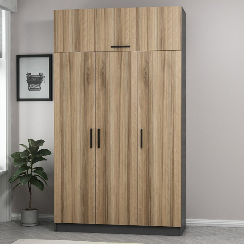 Armoire moderne avec de nombreuses tablettes, couleur anthracite et dorée, 53,1 po x 92,5 po x 20,5 po | 100% panneau de particules enduit de mélamine, épaisseur: 0,7 pouce | Solution de rangement élégante et fonctionnelle pour toute chambre à coucher