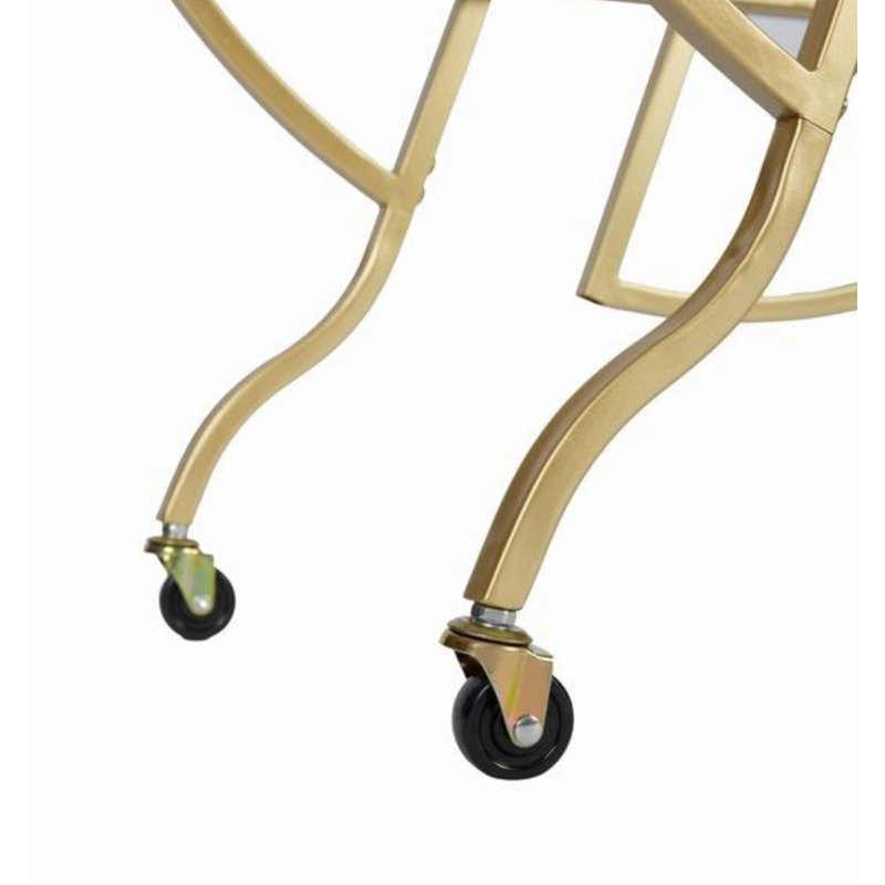 Chariot-bar roulant à 2 niveaux avec tablettes en miroir et roues verrouillables
