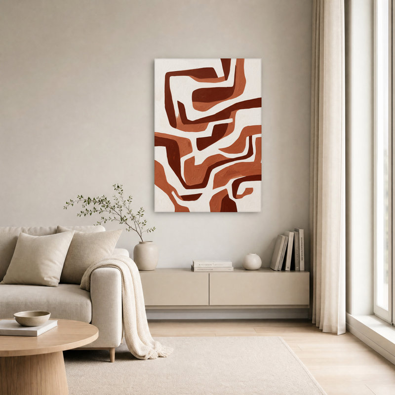 Toile murale abstraite texturée rouille et crème à coups de pinceau, H 18 po x l 12 po