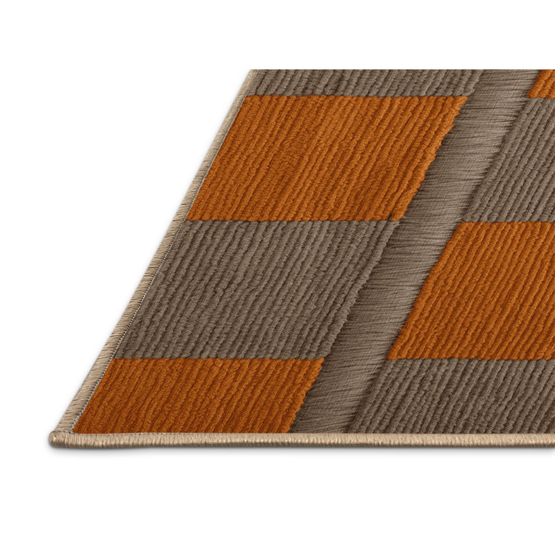 Tapis brun à carreaux lavable à la machine, Rond 5 pi