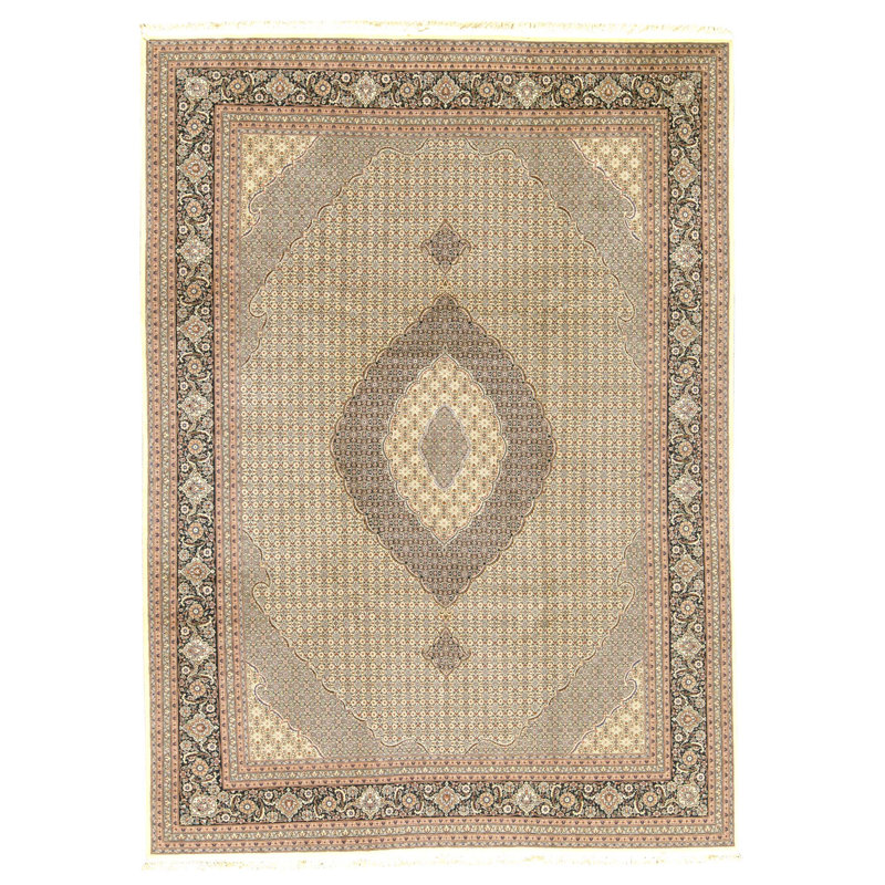 Tapis ivoire et vert noué à la main de haute qualité