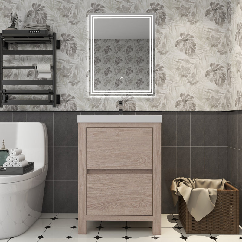 Laverock 23.5 " W Freestanding Standard Free Standing 1 Single Vanity Bathroom Vanity With Acrylic Top, Pink Wood