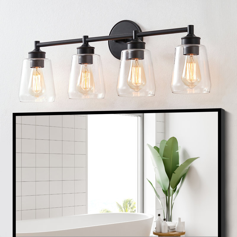 Medaim Dimmable Metal and Glass Vanity Light, 4 Lights, Black